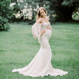 Maternity Photography Props Pregnancy Fancy Dress Robe Strapless Gown Maternity Dress Split Front Women Long Dress