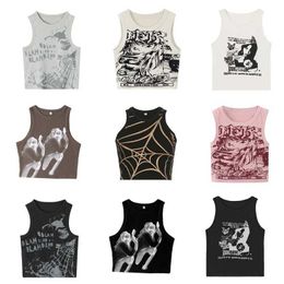 Women's Tanks Camis Sexy Punk Vintage Goth Camisole Cyber Y2k Crop Top Women Gothic O-neck Aesthetic Black Corset Tank Camis 2000s Clothes P230519