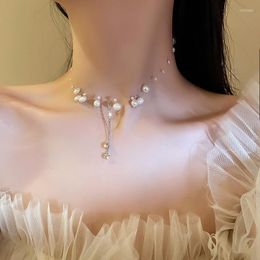 Pendant Necklaces 2023 Summer Fashion Shiny Kpop Pear Necklace For Women Girls Elegant Pearl Chain Pendent Wedding Jewelry On The Neck