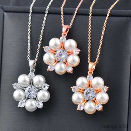 Romantic Flower Pearl Crystal Stainless Steel Necklace For Women Choker Chain Jewellery wedding accessories