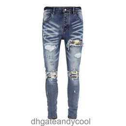 Amirres Jeans Designer Pants Man AMIR23SS coconut print blue worn-out Denim washed SLP elastic slim denim pants fashion man HOZA