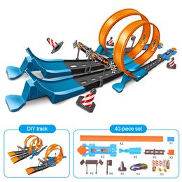 Diecast Model Stunt Speed Double Car Wheels Toys for Kids Racing Track Diy Assembled Rail Kits Family Interactive Boy Children Toy Gift 230518