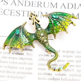 Enamel Fly Dragon Brooch for Women Men Rhinestone Beautiful Legand Animal Party Office Classic Broochs Pins Gifts Accessories