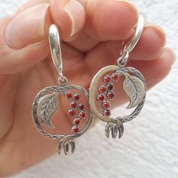 Dangle Earrings Boho Creative Plant Leaves Red Rhinestone For Women Ethnic Statement Silver Colour Hollow Metal Drop Gifts