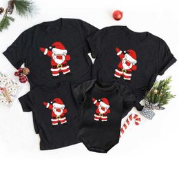 Family Matching Outfits Fun Dance Santa Print Home Matching Clothing Cotton Short Sleeve Home Appearance Shirt Father Mother Children's Christmas Clothing G220519