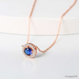 Pendants Necklace For Women Retro Blue Zircon Rose Gold Colour Choker Chain Unusual Wedding Bride Wholesale Jewellery