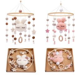 Rattles Mobiles Baby Crib Toy Cotton Rabbit Pendant Bed Bell Rotating Music For Cots Projection Infant Wooden Toys 230518