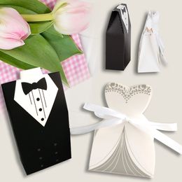 Dress & Tuxedo Bride Groom Wedding Favour Ribbon Candy Bomboniere Box Anniversary Valentine's Day Engagement treats paper boxes dh87