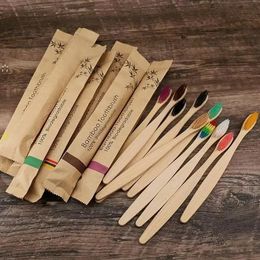 Head Bamboo Toothbrush Environment Wooden Rainbow Bamboos Toothbrushes Oral Care Soft Bristle Boutique