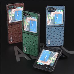 Genuine Cowide Leather Case for Samsung Galaxy Z Flip5 Ostrich Business Back Cover