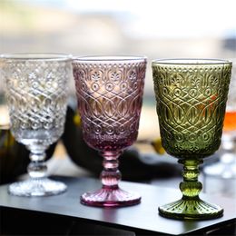 Wholesale 270ml European style embossed stained glass wine lamp thick goblets 7 Colors Wedding decoration gifts fast