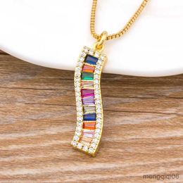 New Trendy Rainbow Necklace Woman Long Chain Zirconia Necklace Natural Stone Jewellery Collar Pendant Necklace For Women