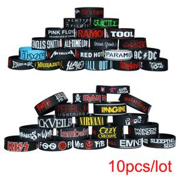 Chain 10pcs Heavy Metal Bands Silicone Bracelets Rock and Roll Music Wristbands Punk Fans Gift Collection 230518