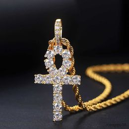 Hip Hop Ankh Cross Necklace For Women Jewelry Stainless Steel Chain Iced Out Pendant Wholesale Gold Color Jewellery Accessories
