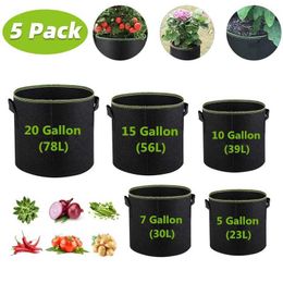 Other Garden Supplies 7/5/4/3 Gallon Grow Bags Felt Planter Growing Gardening Vegetable Potatoes Flower Plant Fabric Flower Planting Pots Garden Tools G230519