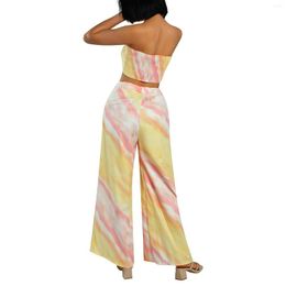 Women's Pants 2Pcs Clothes Set Women Strapless Crop Top And Wide Leg Gradient Backless Tube Long Ladies Beach Outfits