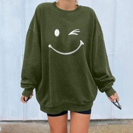 Women's Hoodies Oversized Long Sweatshirt Women Happy Smile Print Autumn Sleeve Tops Casual Pullovers Harajuku Sudaderas