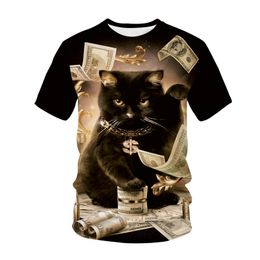 3 D Cat Collar Short Sleeve Youth Loose Led Leisure Men's T-shirt