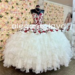 Sweetheart Bodice Medallions Quinceanera dresses 3D Floral Applique Embroidery Tiered Skirt lace-up corset Charro Vestidos De