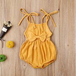 Clothing Sets Baby Summer Clothing Newborn Baby Girl Cute Clothes Srap Cotton Linen Solid Jumpsuit Bowknot Outfits Set Soft