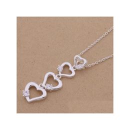 Pendant Necklaces Sier Plated An103 Shining Personality Necklace Fashion Jewelry 3 Hearts Stone Akrajbya Party Giftspendant Dhrnq