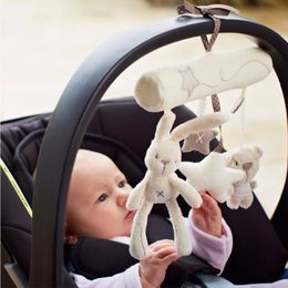 Rattles Mobiles Rabbit baby hanging bed safety seat plush toy Hand Bell Multifunctional Plush Toy Stroller Mobile Gifts 230518