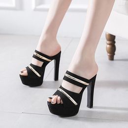 Slippers 12.5CM Women's Summer Sandals High-heeled Party Shoes Slides Lady Office Platform Peep Toe Sexy Nightclub Slip On