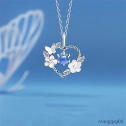 New Romantic Moonstone Star Moon Heart Pendant Necklace for Women Fashion Zircon Butterfly Choker Elegant Clavicle Chain Jewellery