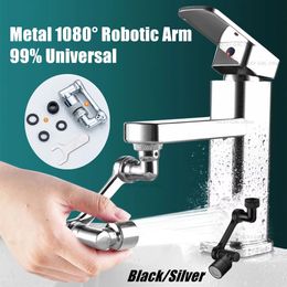 Bathroom Sink Faucets Black Stainless Steel Universal 1080° Robotic Arm Faucet Extender Metal Swivel Extension Aerator Kitchen Splash 230518