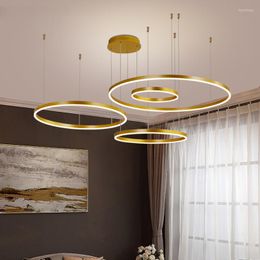 Chandeliers Led Creative Modern Chandelier Lighting Brushed Rings Surface Mounted Hanging Lamps For Living Dining Room Bedroom AC90-260V