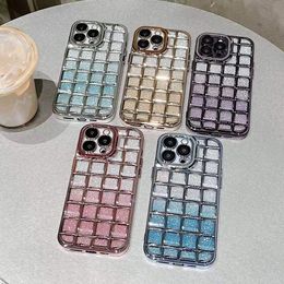 Designer Electroplated Phone Case Mirror Protector Plaid Suitable for iPhone 14 13 12 Pro max 11 14plus Soft shell Anti-fall phone case