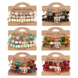 Charm Bracelets 3Pcs Fashion Pattern Glass Beads Bracelet Set For Women Tree Of Life Beaded Chain Bangle Girls Trend DIY Jewellery