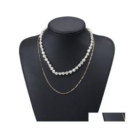 Chokers Fashion Wihte Pearls Choker Necklace Women Exquisite Chain Metal Collar Necklaces Jewelry Elegant Party Evening Brincos Drop Dhvxy