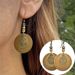 Hoop Earrings Bohemian Retro Ethnic Style Cotton And Linen Women's Accessories Old Bronze Circle Carved Women Small Hoops