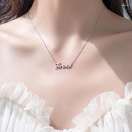 Chains Forever Letter Cubic Zirconia Gold Silver Color Sweater Clavicle Chain Necklace For Women Ladies Luxury Dainty Jewelry