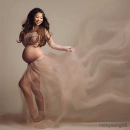 Maternity Dresses Set Long Sleeve Crop Top+Tulle Skirt Maternity Gowns Dresses for Photo Shoot Pregnancy Photography R230519