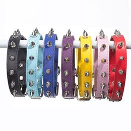 Punk Rivet Avoid Bite Dog Collar Candy Colours pu leather leash collars pet supplies red blue black blue