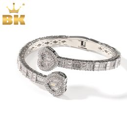 Chain THE BLING KING 6mm Baguettecz Heart Cuff Bangle Micro Paved Bling Cubic Zirconia Luxury Wrist Rapper Hiphop Jewellery Punk 230519