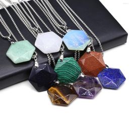 Pendant Necklaces Natural Stone Necklace Faceted Hexagon Amethyst Green Aventurines Charm For Women Jewelry Gift 30x30mm