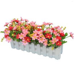 Decorative Flowers With Fence Artificial Chrysanthemum Home Plant Decoration Decor Wood Flower Bouquet