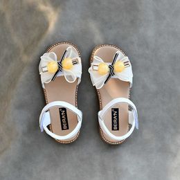 Sandals Summer Girls Sandals Fashion Crystal Ball Bow Baby Garden Shoes Genuine Leather Kids Children's Casual Sandals 6T AA230518