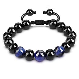 Beaded Black Blue Tiger Eye Stone Bracelet Strands 8Mm 10Mm Handmade Rope Braided Yoga Pseras Jewelry Drop Delivery Bracelets Dhgarden Dhu7Z