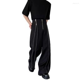 Men's Pants Men Zipper Split Streetwear Fashion Hip Hop Loose Casual Wide Leg Suit Trousers Male Net Celebrity Baggy