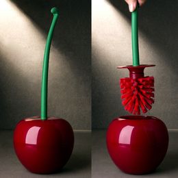 Toilet Brushes Holders Red brush toilet holder bathroom accessories Creative Lovely Cherry Shape Lavatory Brush Holder Set 230518