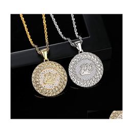 Pendant Necklaces Iced Out Coin 100 Pave Cubic Zircon Fashion Gold Sier Color Hip Hop Rapper Jewelry For Men Party Giftpendant Drop Dhcwb