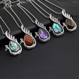 Pendant Necklaces Fashion Creativity Peacock Inlaid With Water Drop Shaped Natural Stone Abalone Shell Charms Pendants