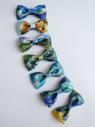 Neck Ties fashion Men s Van Gogh oil painting bow tie blue casual party male female performance adult gift Creative for literary youth 230519