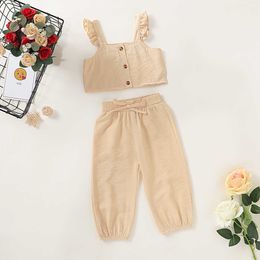 Clothing Sets Toddler Kids Baby Girls Clothing Set Solid Colour Crop Top Long Pant Girl Ruffle Sleeveless Tops Pants 2pcs Outfits Clothes 1-6Y