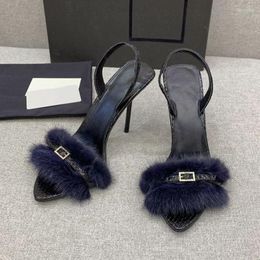 Dress Shoes Plush Rhinestones One Belt Sandals Designer Elegant Open Toe Thin Heel Sexy High Heels Summer Pumps For Women