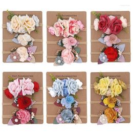 Hair Accessories 3Pcs Artificial Flower Headband Set For Baby Girls Cute Bands Born Toddler Elastic Nylon Kids Headwear Gifts